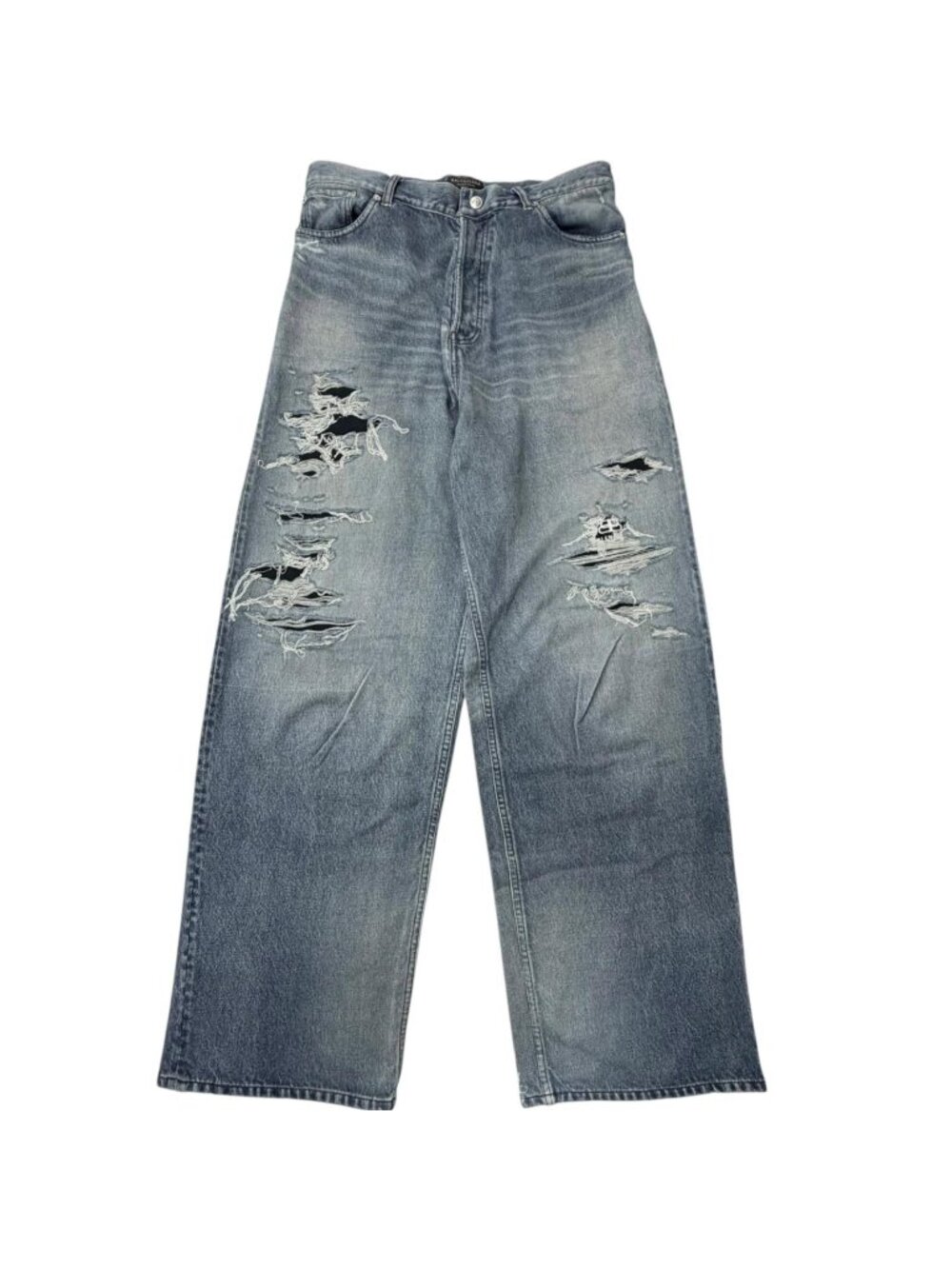 Balenciaga Trompe L'oeil Denim Transfer Brushed Back Distressed Sweat